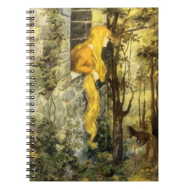 Cuaderno Cuento de Hadas Antiguo, Rapunzel con Cabello Rubi (Frente)