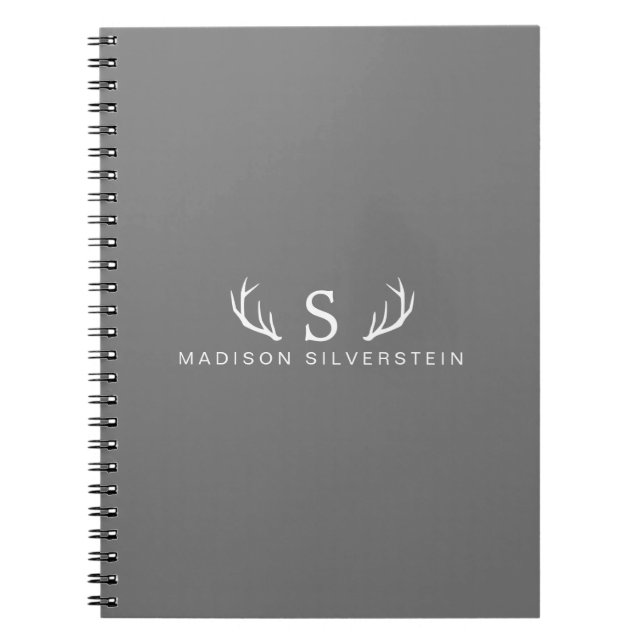 Cuaderno Cuerna de Ciervo Elegante Monograma Gris (Frente)