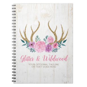 Cuaderno Cuerno de Ciervo Floral Rústico de Madera y Acuare