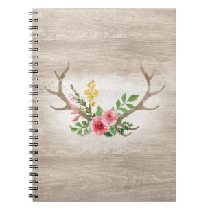 Cuaderno Cuerno de ciervo rústico bohemio floral acuarela m