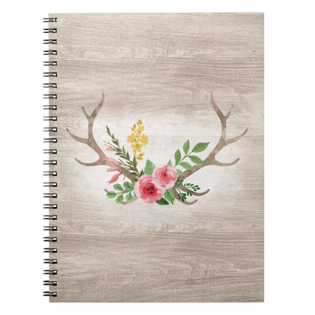Cuaderno Cuerno de ciervo rústico bohemio floral acuarela m (Frente)