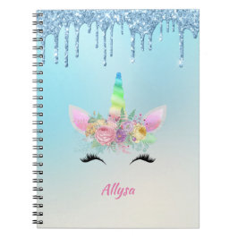 Cuaderno Cuerno de Unicornio sonriente y pestañas con flore
