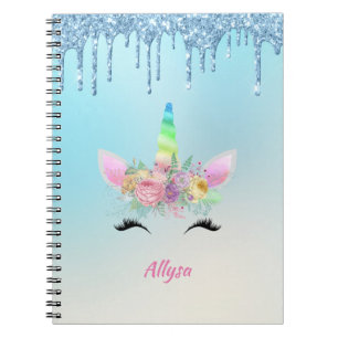 Cuaderno Cuerno de Unicornio sonriente y pestañas con flore