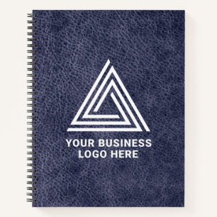 Cuaderno Cuero azul falso de medianoche Logo empresarial mo