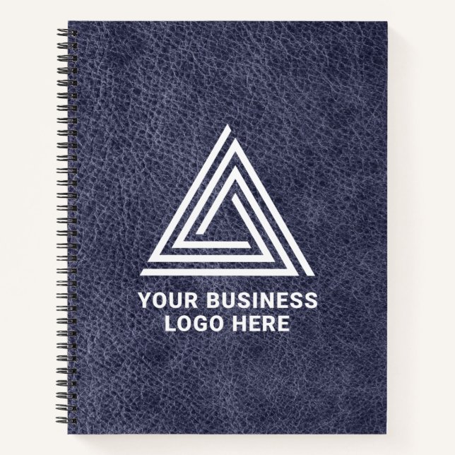 Cuaderno Cuero azul falso de medianoche Logo empresarial mo (Anverso)