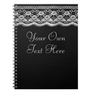 Cuaderno Cuero blanco y negro y encaje