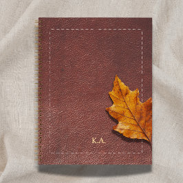 Cuaderno Cuero Cosido y Hoja de Otoño