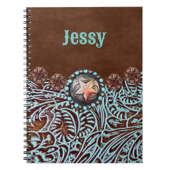 Cuaderno cuero de color turquesa marrón occidente (Frente)