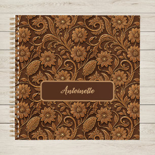 Cuaderno Cuero falso vintage con aspecto trabajado floral