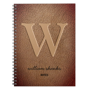 Cuaderno Cuero marrón Nombre en guión negro rústico monogra