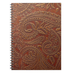 Cuaderno Cuero marrón, patrón floral instrumentado.