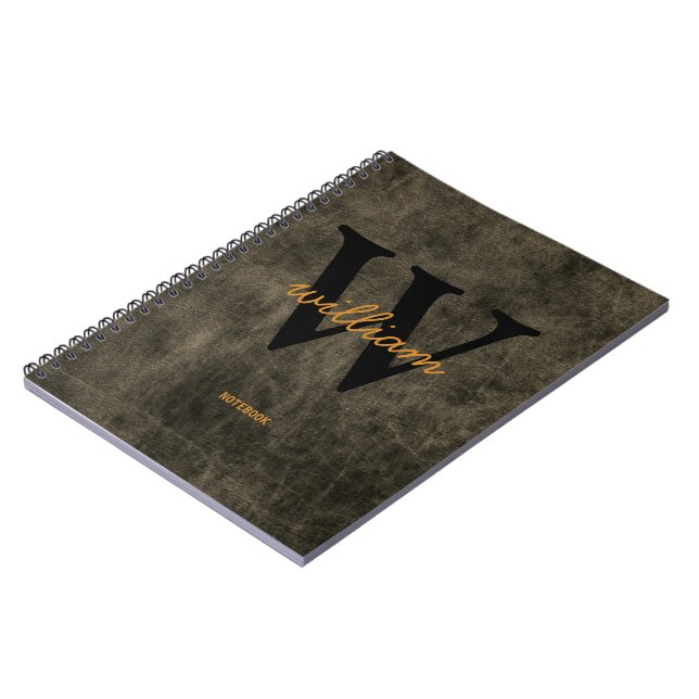 Cuaderno Cuero monograma negro nombre con letra script chic (Lado Izquierdo)