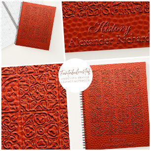 Cuaderno Cuero Naranja Repujado