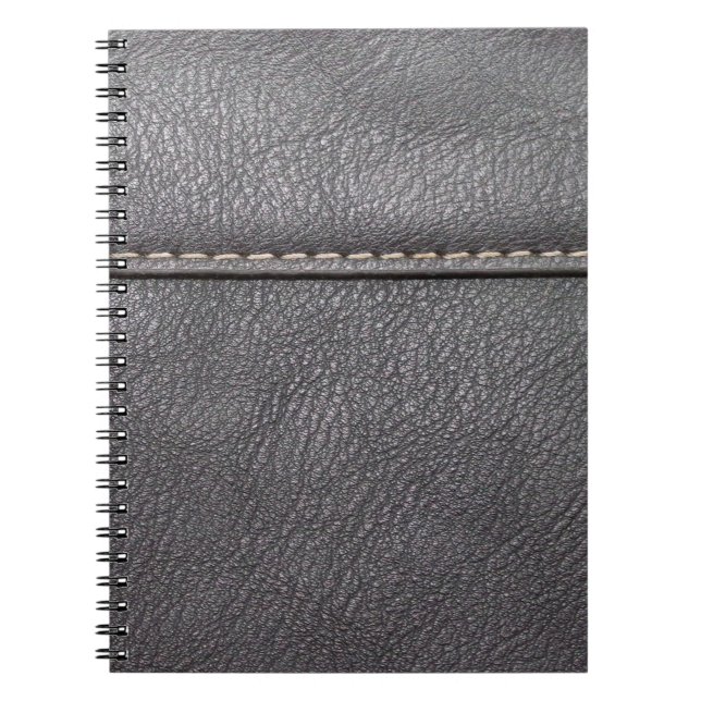 Cuaderno Cuero negro cosido con punzonado blanco (Frente)