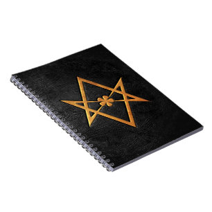 Cuaderno Cuero Unicursal de oro del negro del Hexagram de