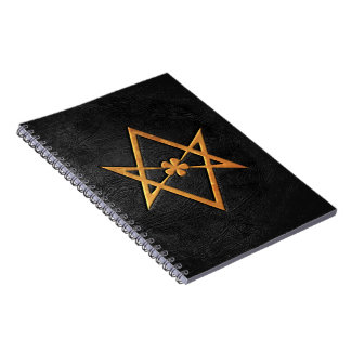 Cuaderno Cuero Unicursal de oro del negro del Hexagram de