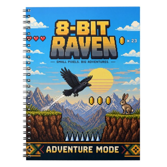 Cuaderno Cuervo, Arte de Pixel Retro de 8 Bits (Frente)