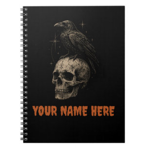 Cuaderno Cuervo gótico sobre misterio vintage de calavera .