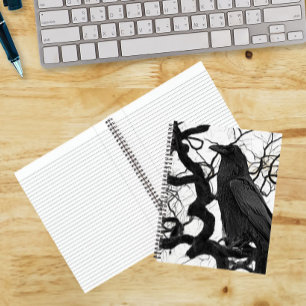 Cuaderno Cuervo negro en árbol Foto en blanco y negro