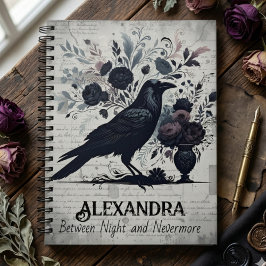 Cuaderno Cuervo Negro Gótico Floral Academia Oscura