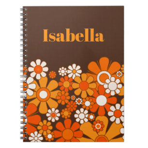 Cuaderno Cuf de flores de jardín retro vintage marrón naran