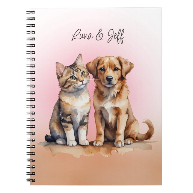 Cuaderno Cuidada acuarela de gato y perro (Frente)
