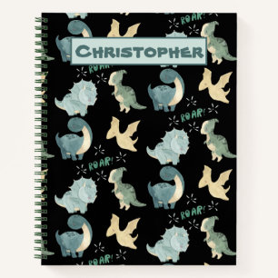 Cuaderno Cuidada acuarela en patrón de dinosaurio negro