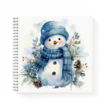 Cuidada acuarela Navidad Snowman con escarcha azul
