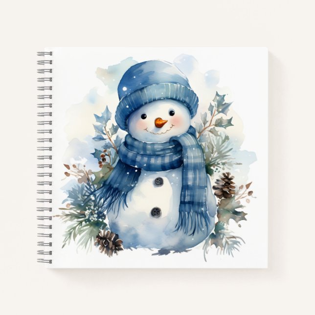 Cuaderno Cuidada acuarela Navidad Snowman con escarcha azul (Anverso)