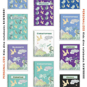 Cuaderno Cuidada acuarela sobre el patrón de dinosaurio púr