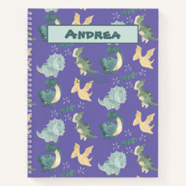 Cuaderno Cuidada acuarela sobre el patrón de dinosaurio púr