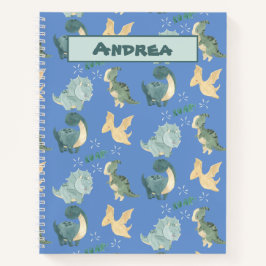 Cuaderno Cuidada acuarela sobre patrón de dinosaurio azul c