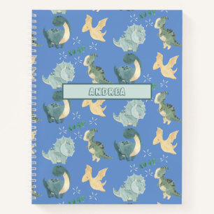 Cuaderno Cuidada acuarela sobre patrón de dinosaurio azul c