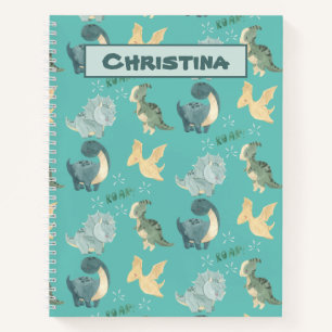 Cuaderno Cuidada acuarela sobre patrón de dinosaurio Verde
