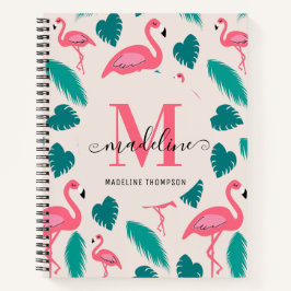 Cuaderno Cuidada Monograma Hojas Tropicales Flamingo Rosa C