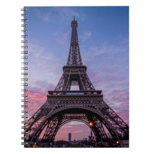 Cuaderno Cuidada Torre Eiffel Azul Púrpura y Cielo Rosa