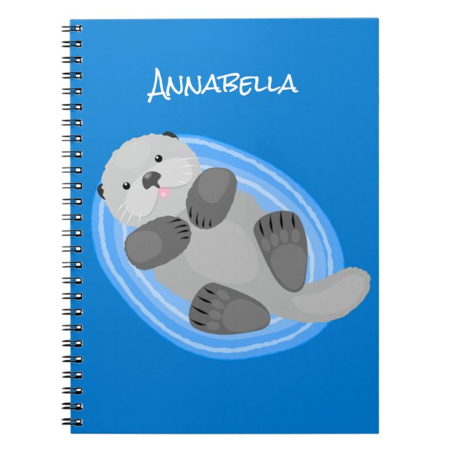 Cuaderno Cuidada y feliz nutria azul personalizado ilustrac (Frente)