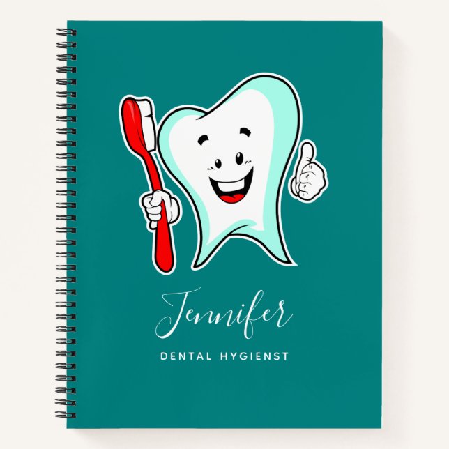 Cuaderno Cuidado dental Feliz diente con cepillo de dientes (Anverso)