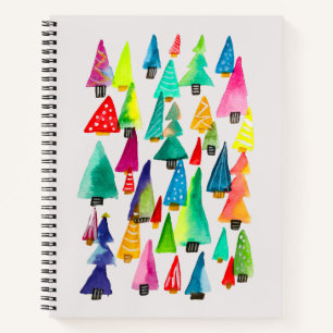 Cuaderno Cuidados acuarelas árboles de Navidad