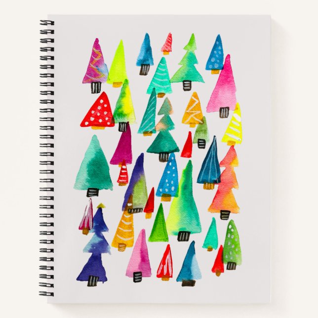 Cuaderno Cuidados acuarelas árboles de Navidad (Anverso)
