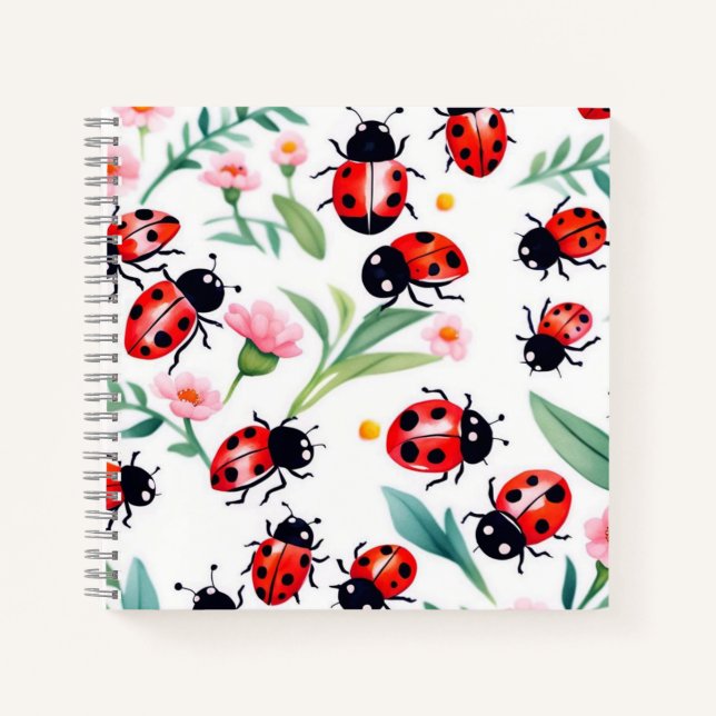 Cuaderno Cuidados ladybugs y flores patrón blanco (Anverso)
