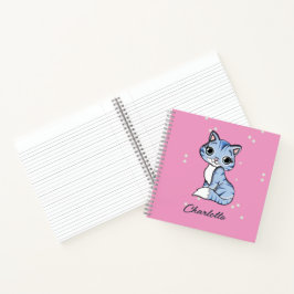 Cuaderno Cuidar gato azul en nombre personalizado rosa