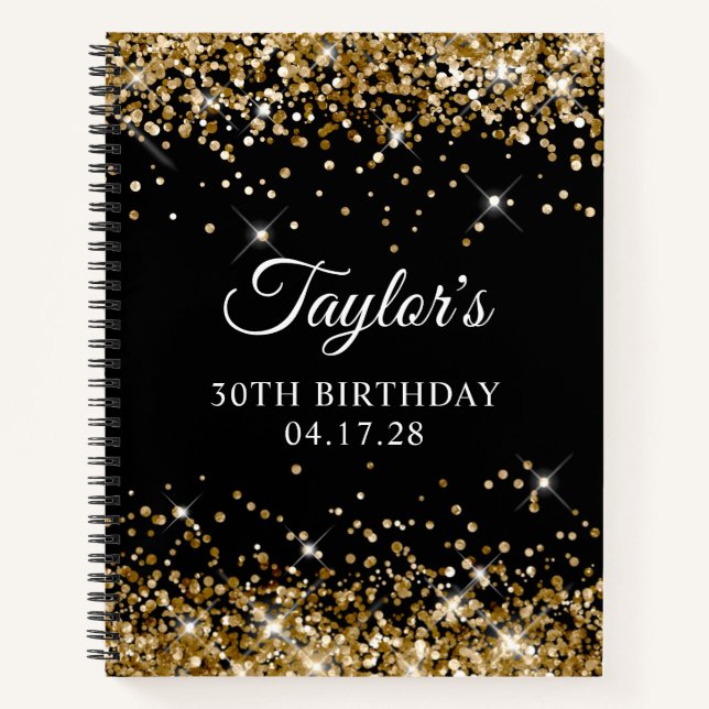 Cuaderno Cumpleaños 30 con Brillo Dorado y Negro (Anverso)