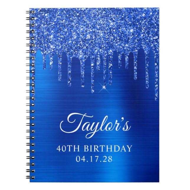 Cuaderno Cumpleaños 40 Brillante con Glitter Azul Real (Frente)