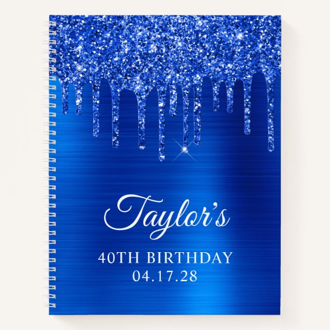 Cuaderno Cumpleaños 40 Brillante con Glitter Azul Real (Anverso)