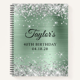 Cuaderno Cumpleaños 40 Brillante Plateado Glitter Menta Pál