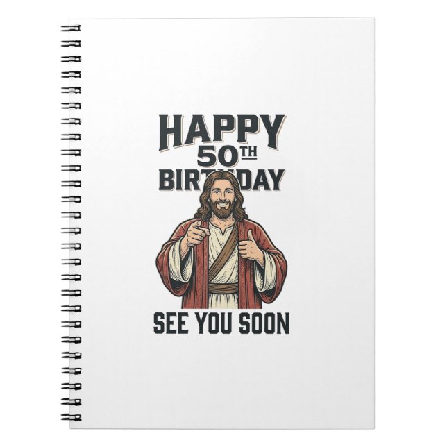 Cuaderno Cumpleaños 50 te vemos pronto diseño de humor reli (Frente)
