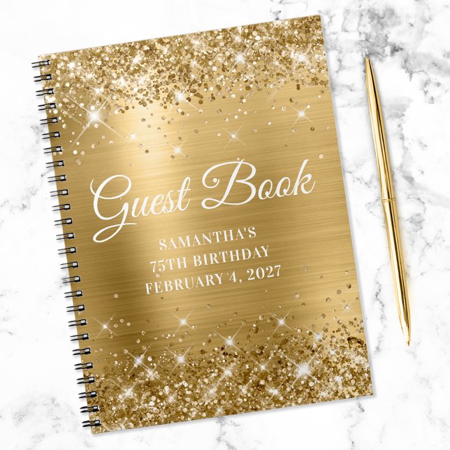 Cuaderno Cumpleaños 75 Brillante Dorado y Blanco (Subido por el creador)
