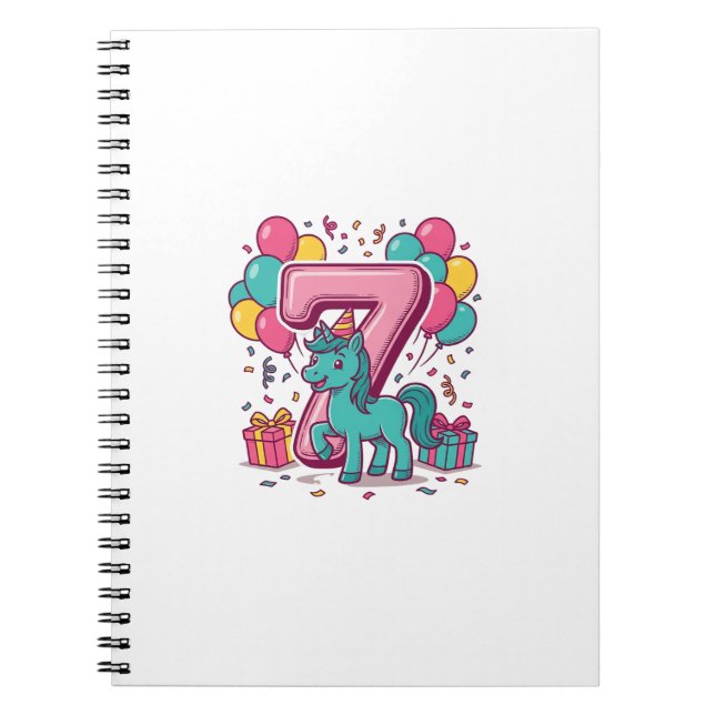 Cuaderno Cumpleaños 7 del Caballo Diseño de Vector de Conej (Frente)