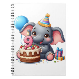 Cuaderno Cumpleaños 9 de elefante lindo